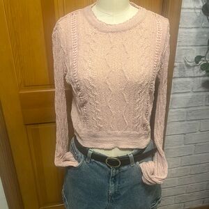BCBGMaxazria Crochet Knit l Fairycore Dusty Pink l Crop Sweater l Delicate l Sm